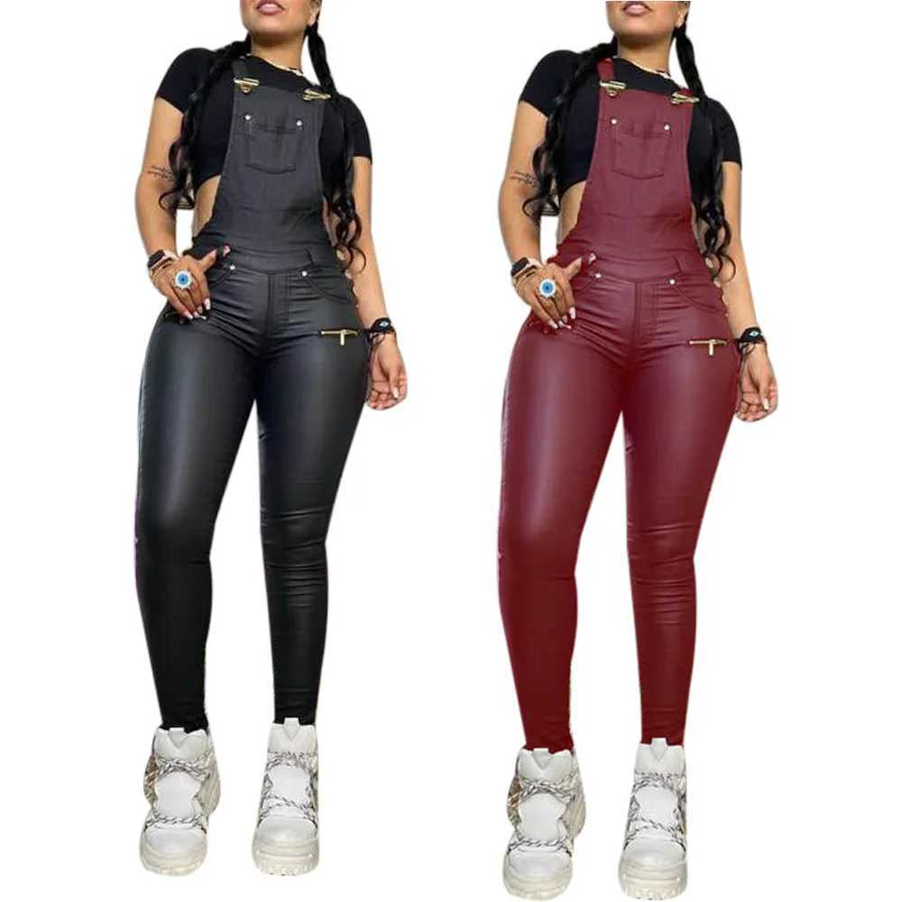 Damen-Overall-Spielanzug, heißer Verkauf, 2023, sexy Träger, schmale Passform, Body, einteilig, Nachtclub-Uniformen, ärmellose Taschen, reine Farbe, Overalls, lange Hosen, L231212