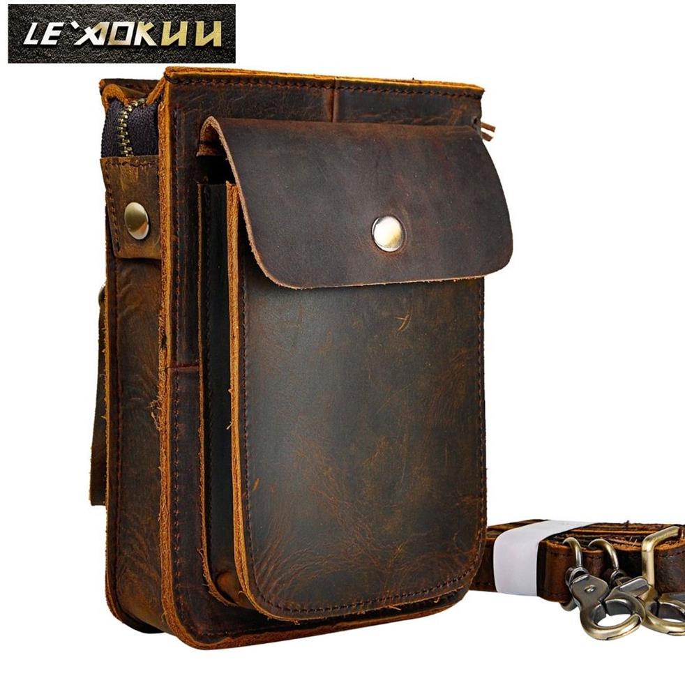 Crazy Horse Leather Multifunction Casual Daily Fashion Small Messenger One Shoulder Bag Designer Waist Belt Bag Phone Pouch 021 MX262P