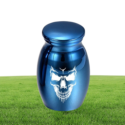 Skull Face Shaped Engraving Small Cremation Ashes Urn Aluminum Alloy Urn Funeral Casket Fashion Keepsake 16x25mm7225757