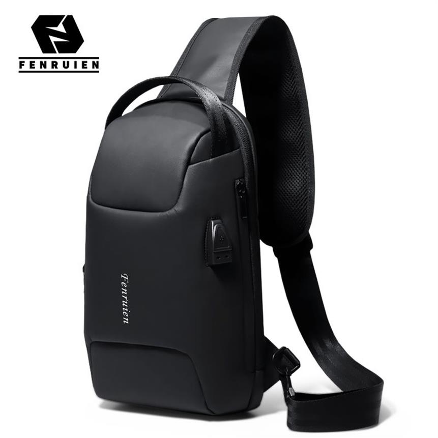 Fenruien New Men Multifunzionale Borsa torace TSA Anti-LSET CASSE CASATURA USB Carica impermeabile Borsa a traversa K7132048