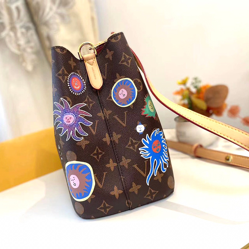 Designer axelväska solros mönster sträng handväska lyxig crossbody väska hög kapacitet tygväskor för kvinnor ny läder gammal blomma hink väska