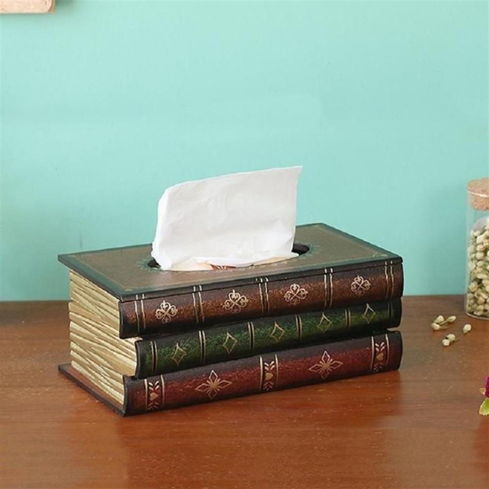 Retro Book Tissue Box Luxurious Box Europe Retangle Servikelpapper Holder Ring Tissue Storage för hemmakontordekorförsörjning162b