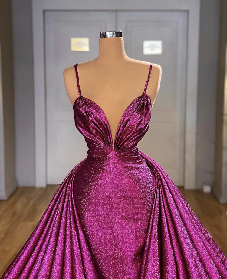 Arabic Aso Ebi Purple Prom Dress Beaded Sleeves Crystals V Neck Evening Gowns Feather Birthday Engagement Custom Made YD