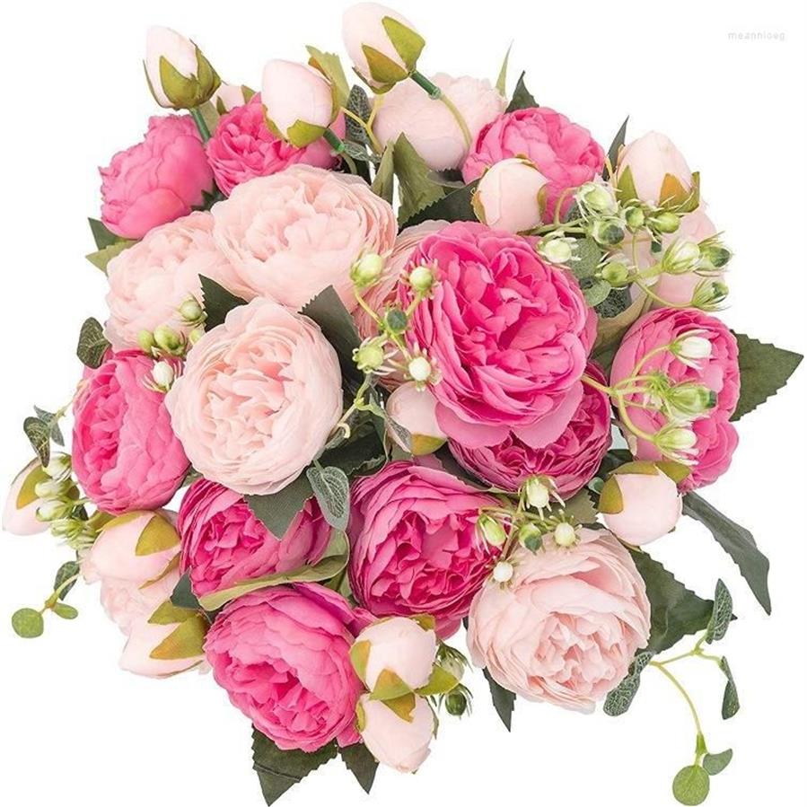 Fleurs décoratives Arrangements artificiels Vintage Peony Lily Bouquets Faux Floral Decoration For Home Wedding Office Party Cemete291T