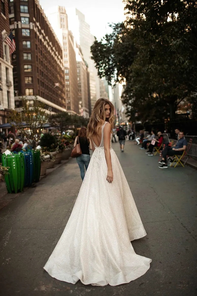 Берта свадебные платья из бисера, винтажные свадебные платья, открытые платья с размер платья с линией.