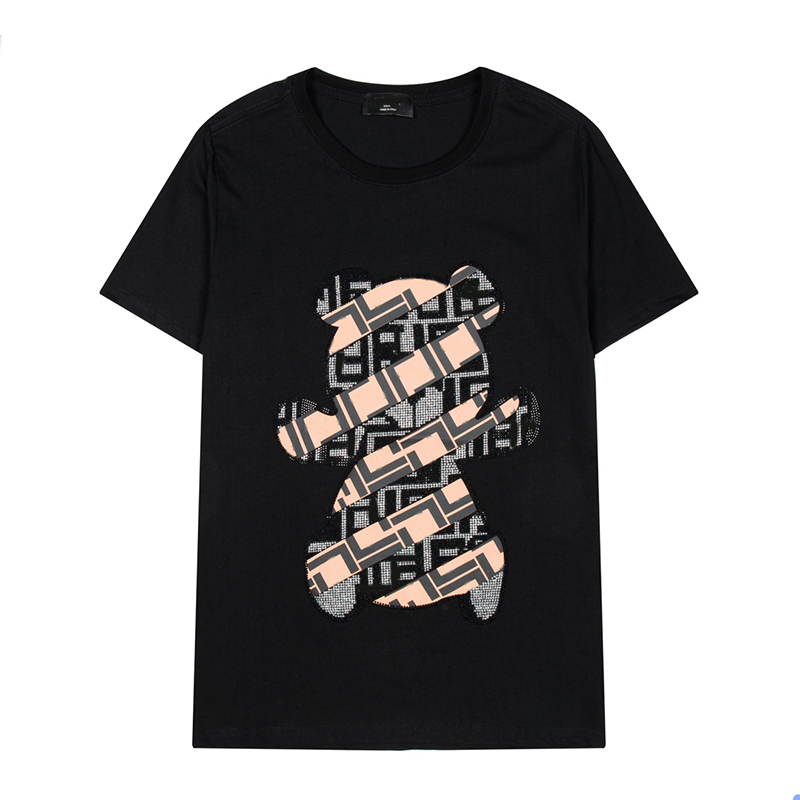 Moda Urso Impresso T-shirt Carta Designer Roupas T-shirt Moda Masculina e Feminina Top Camisa Casual Preto e Branco Tamanho S-XXL