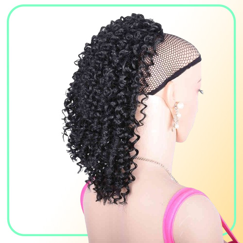 10 polegadas de rabo de cavalo de cordão curto Puff Puff Afro Kinky Curly Hairpiece Clip Synthetic em Pony Tail Afro -American Hair Extension8962599