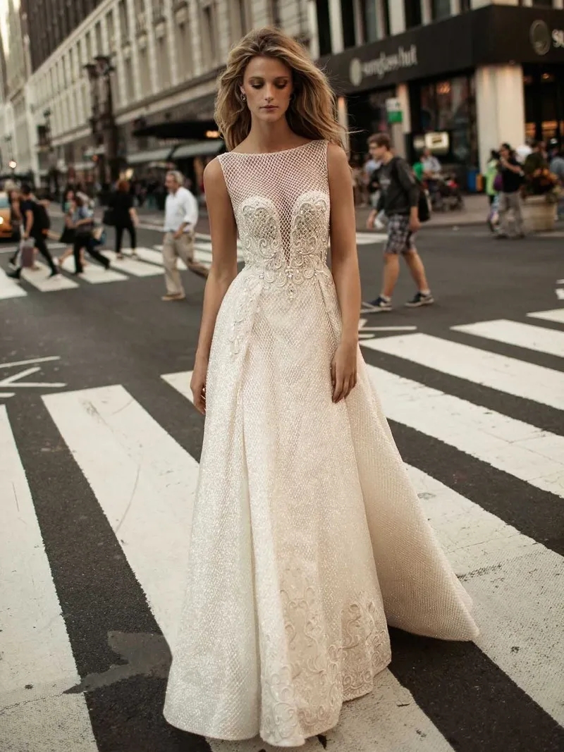 Берта свадебные платья из бисера, винтажные свадебные платья, открытые платья с размер платья с линией.