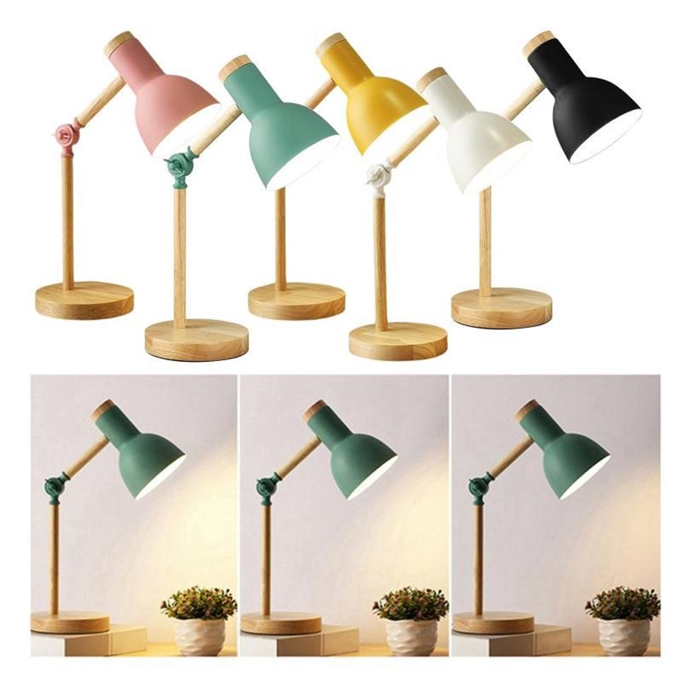 Lampes de table Élégant en bois fer LED multi-joint lampe de lecture lampe de travail flexible 3W nordique bureau pliant chambre protection des yeux219o