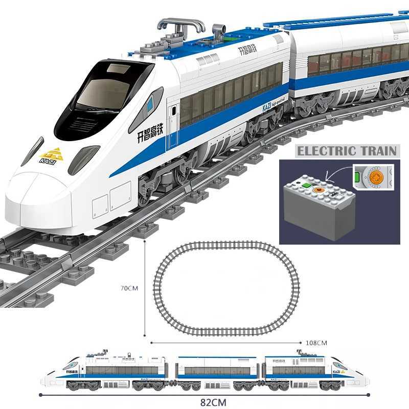 Veículo brinquedos kazi alta tecnologia alimentado por bateria elétrica clássico trem cidade ferroviário motor blocos de construção tijolos meninos brinquedos para kidsl231114