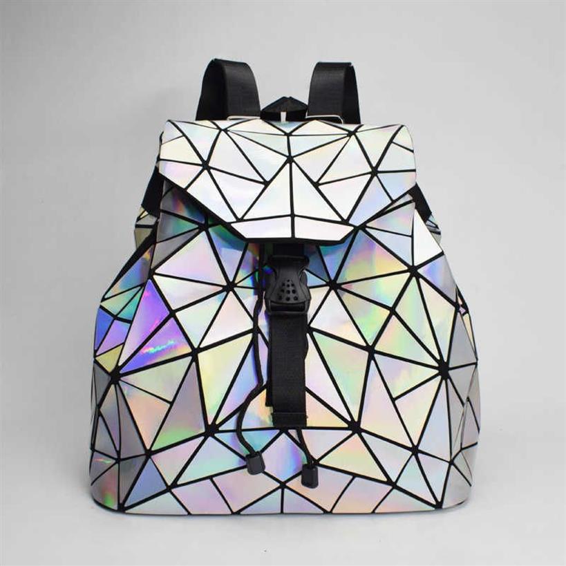 Mode Frauen Kordeltrackpack Geometrische weibliche Rucksäcke für Teenager -Mädchen Dudelsack Holographic Ladies Bao School Bag SAC268C