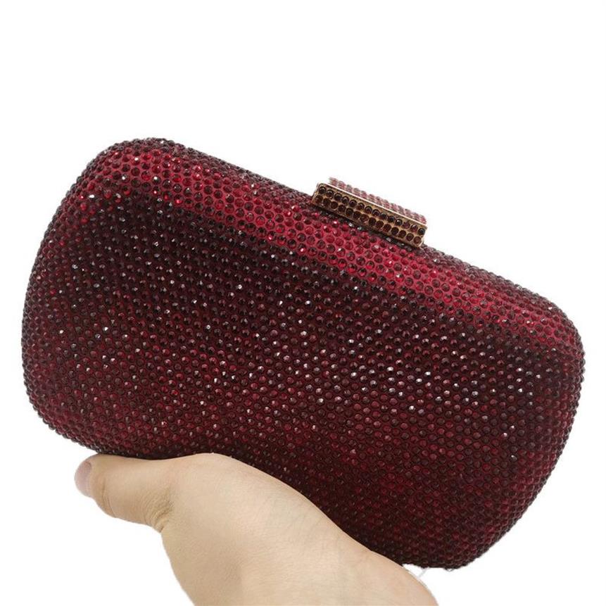 Boutique de FGG Wine Red Women Crystal Evening Bags Wedding Metal Clutches Party Cocktail Purse and Handbag 220321255y