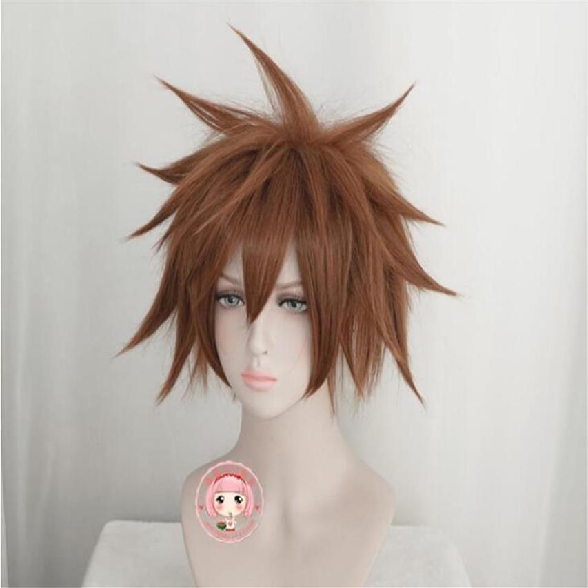 Maschere feste Gioco Kingdom Hearts III Sora parrucche corte marroni resistenti al calore capelli sintetici Cosplay C196193R
