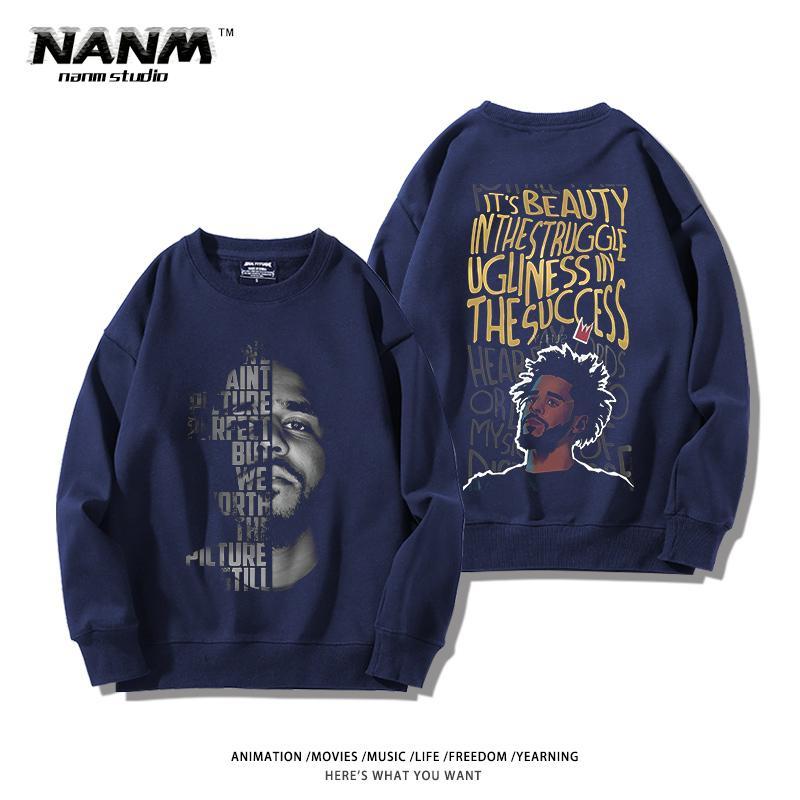 Moletom com capuz periférico de gola redonda de J. Cole para meninos no outono e inverno, rap hip-hop retrô americano, estampas de rua nas roupas