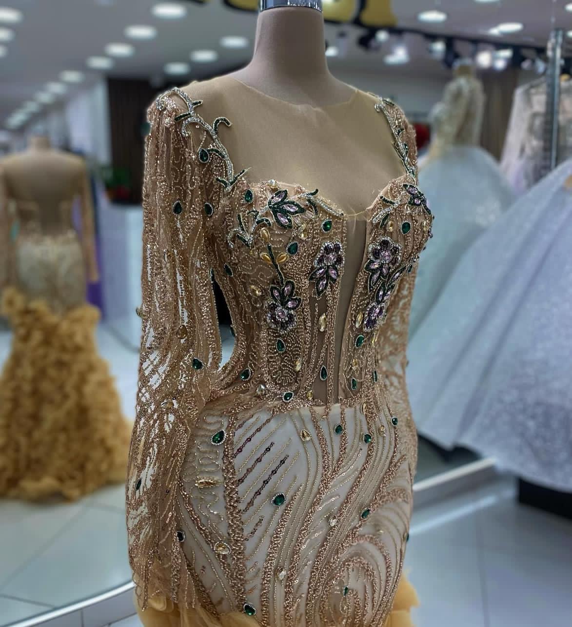 2024 ASO EBI MERMAID Gold Prom Sukienka Kryształy Kaźdzone wieczór Formalne przyjęcie Drugi odbiór urodzinowe suknie zaręczynowe sukienki szata de soiree zj05
