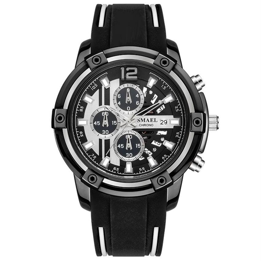 SMAEL Relogio Masculino Smael cinturino in caucciù orologio al quarzo moda uomo SL-9081 quadrante fine pulsante Pin 30M orologio da polso impermeabile272V