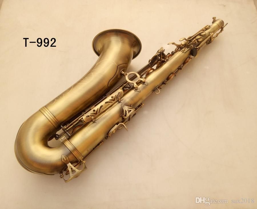 Super Play Bronzed Tenor Saxophone T-992 BB Flat Vintage Musical Instrument med Case Neck Mouthpiece