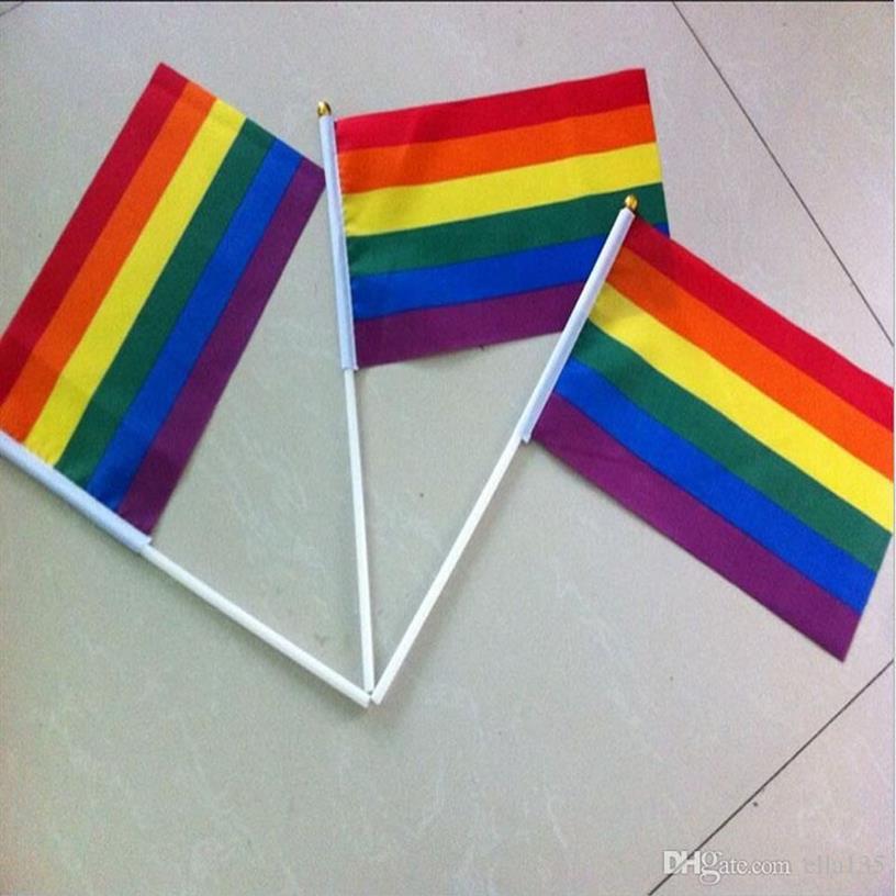 Banner arcobaleno di piccole dimensioni 5 x 8 pollici 14 x 21 CM bandiera del gay pride 100 PZ LOT233C
