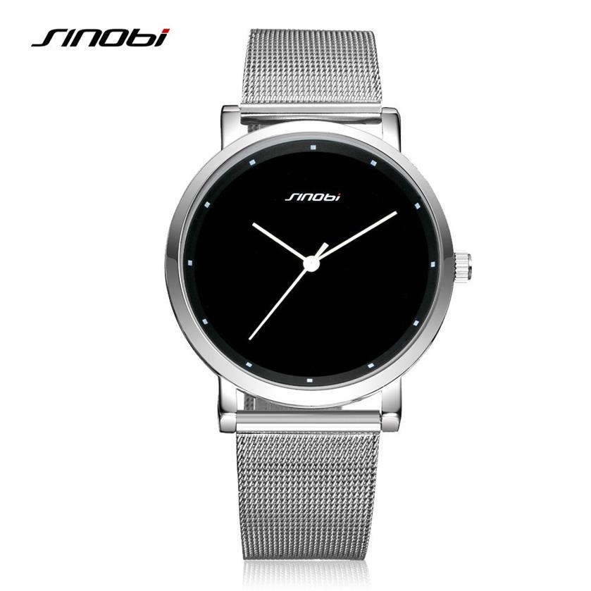 SINOBI Hommes Montres mode Simple mâle genève Quartz horloge en acier inoxydable décontracté noir Montres Hommes goutte 254 V