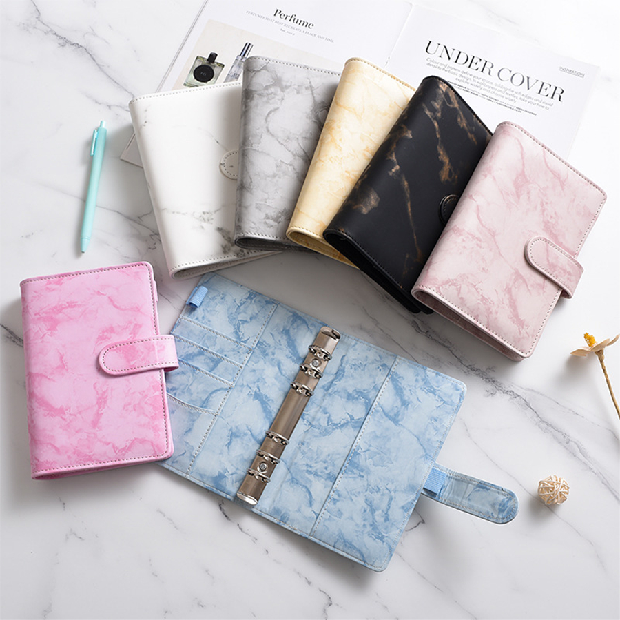 A6 Marble Notebook Binder notepad 7.5*5.1inch Loose Leaf Notebooks without Paper PU Faux Leather Cover File Folder Spiral Planners Scrapbook