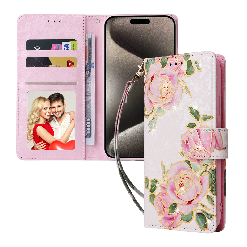 Luksusowy blask folio Flowe Telefon dla iPhone'a 15 plus 14 13 12 11 Pro Max Samsung Galaxy S24 Ultra stylowy brokat wielokrotne gniazda karty skórzane portfel Wspornik Wspornikowy