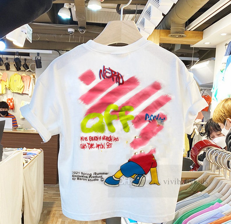 ボーイズガールズカートゥーンアニメレタープリントTシャツキッズラウンドカラーカジュアルティー2024サマーチルドレンコットントップス衣類Z6000