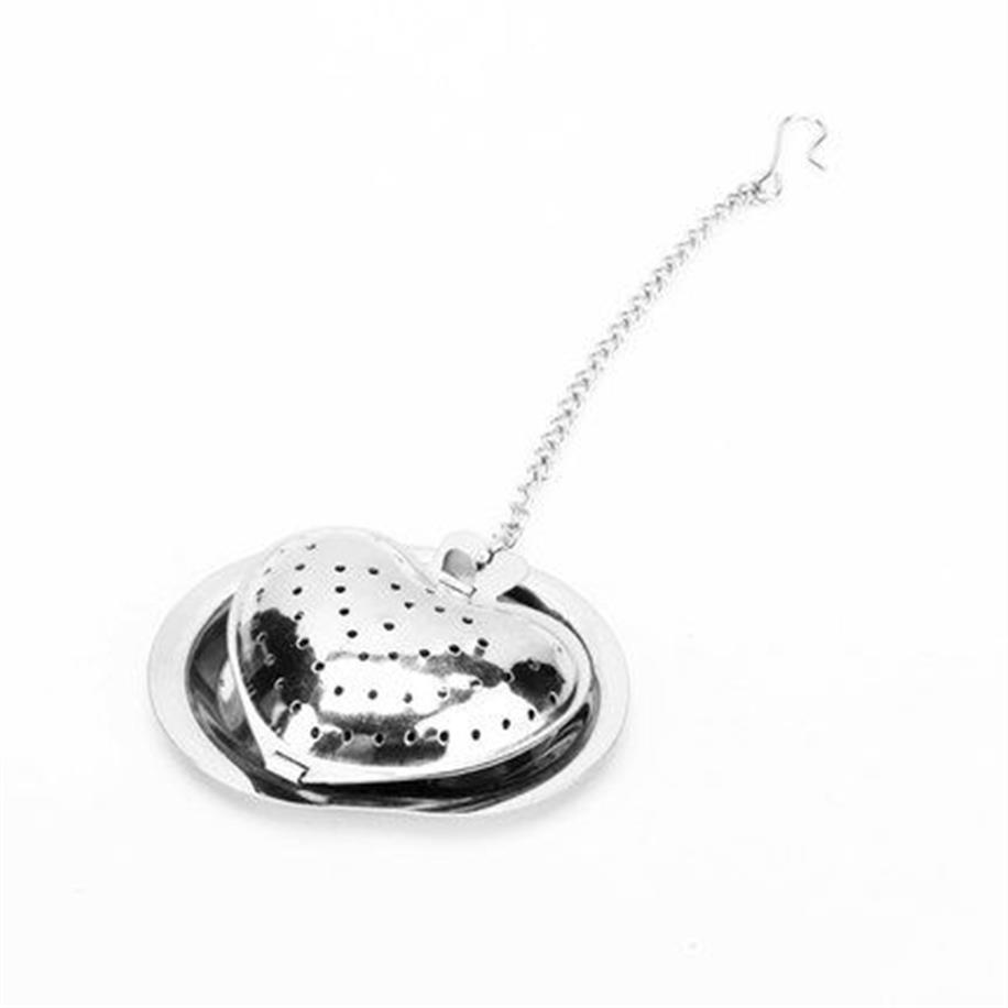 Heart Shape Tea Infuser med Chain Hook Teskoon Siler Stainless Steel 50st 2018234W