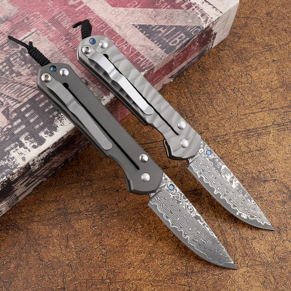 新しいCR Sebenza Small Folding Knife Damascus Steel Blade TC4チタン合金フレームロックEDCポケットナイフ