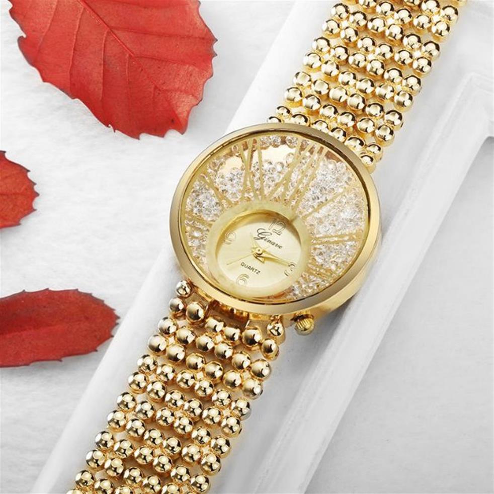 GINAVE, reloj de cuarzo con diamantes europeos y americanos para mujer, pulsera de hoja de oro de 18 quilates, conjunto informal, relojes de pulsera exquisitos 245r