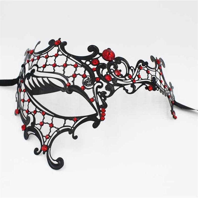 Mode Cosplay Halloween Masque Amusant Noir Rouge Clair Strass Métal Masque De Fête Costume Halloween Fantôme Filigrane De Mariage Masquera252u