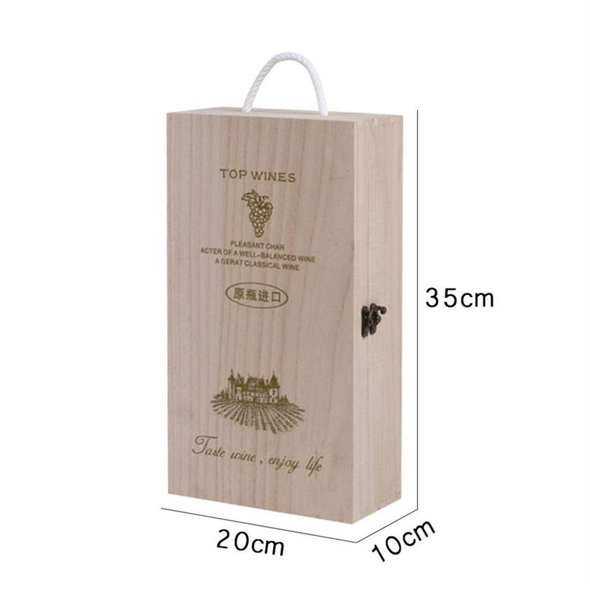 Envoltório de presente caixa de vinho de madeira dupla garrafa cinta caixas shell decoração de casa tamanho 35x20x10 cm padrão 750ml garrafas rústicas sólidas xj291g