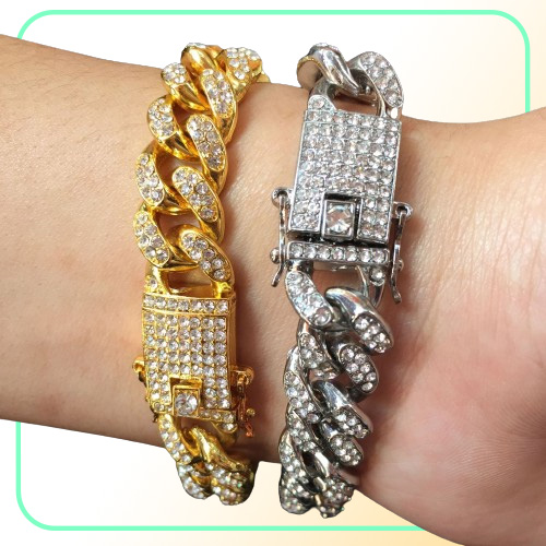 2020 braccialetti d'oro Gioielli Diamond ghiacciato Miami Cuban Link a catena MENS HIP Hop Hop Gioielli6970746