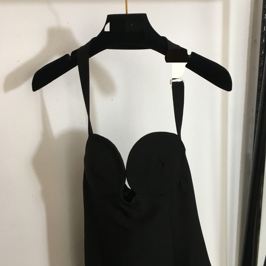 1206 2024 Milan Runway Dress Pring Autumn spaghetti Strap Sleeveless Above Knee Black Brand Same Style Womens Dress Fashion High Quality 20239633