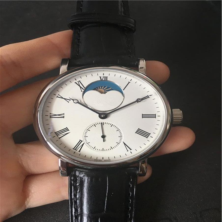 Neue Mode-Stil-Kleideruhr für Herren, Automatikuhren, schwarzes Leder, Herren-Armbanduhr 022279v