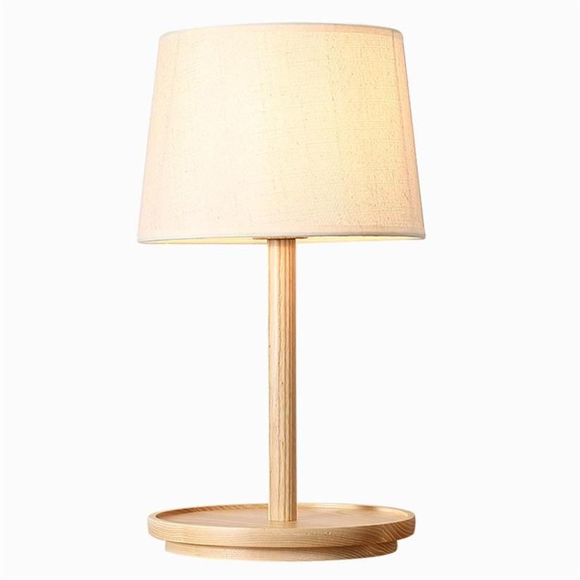 Japansk stil trä bordslampa tyg lampskärm enkel vardagsrum sovrum sovrum läs skrivbord lampor hem dekoration e27 led l196g