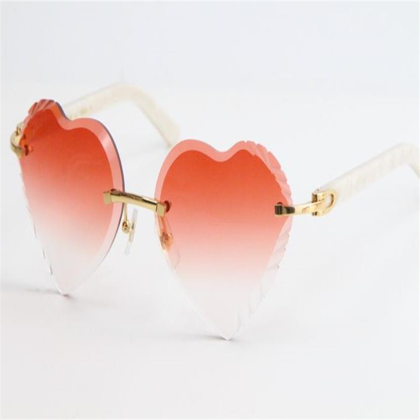 Selling Rimless Marble White Plank UV400 Heart Lens Sunglasses Adumbral 3524012 Gradient Lenses Transparent Frames With Clear Sun 3171