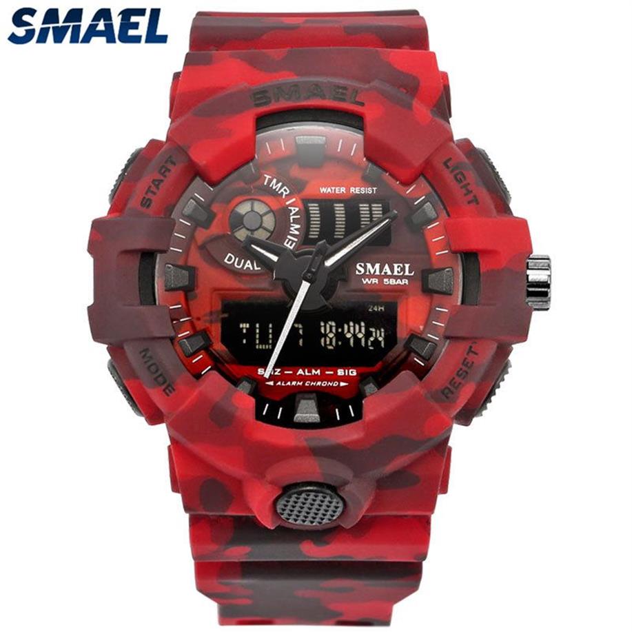 Smael marka moda kamuflaż cyfrowy kwarc cyfrowy Zegarek Waterproof Waterproof Thock Outdoor Sports Watches Mens Masculino Y1172D