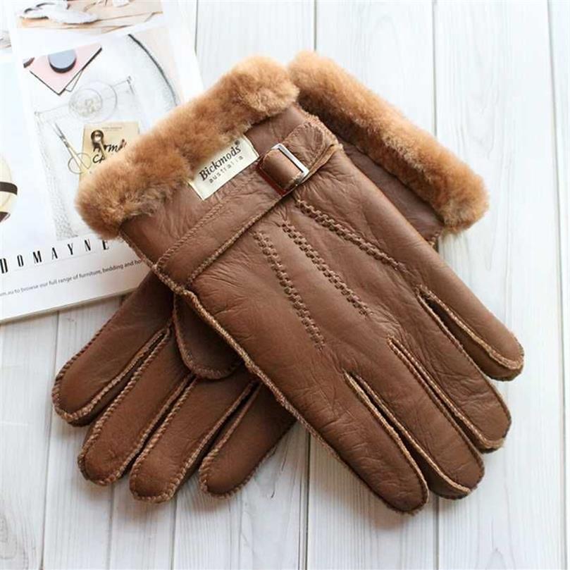 シープスキンファーグローブメンズ濃厚冬暖かいサイズの屋外風力防止コールドハンドステッチ縫製革の指の手袋2112207f
