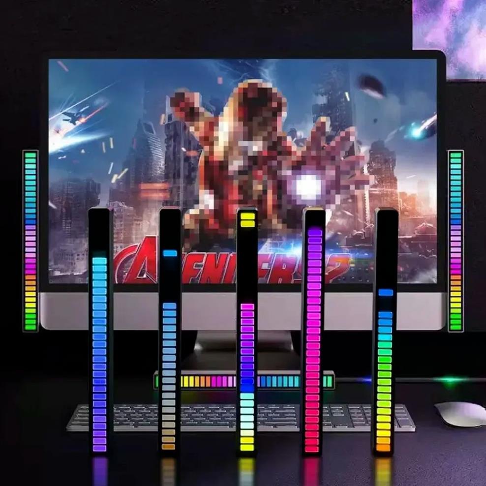 Lumière de fête rythmique à commande vocale RVB, contrôle du son coloré créatif ambiant avec indicateur de niveau de musique 32 bits, voiture Deskto198l
