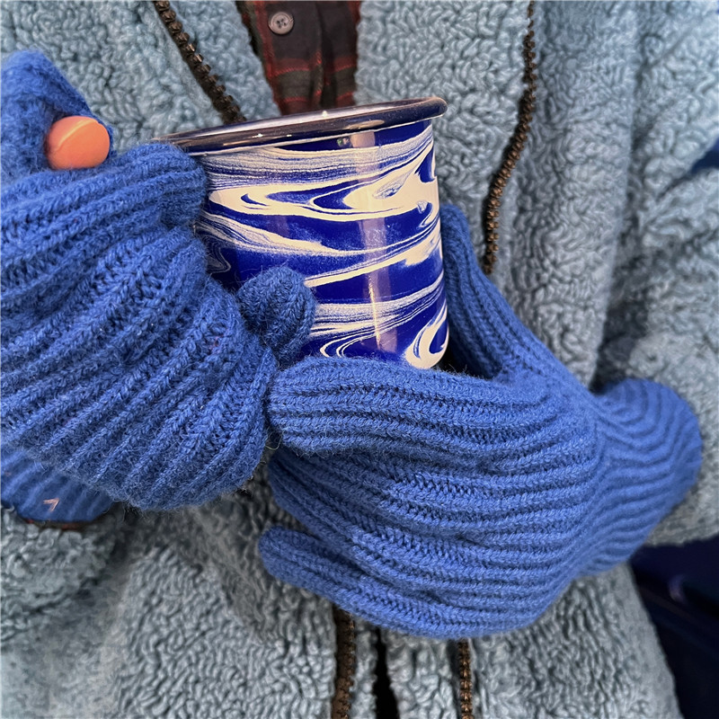 韓国語バージョンウールの脱皮2本指のタッチスクリーンウールニットグローブ冬の女性の固体ポイント暖かい男性と女性の手袋