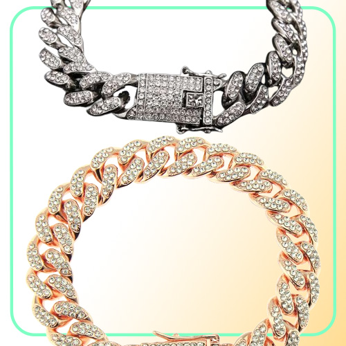 2020 Bracelets en argent en or bijoux diamant glacé out Miami Cuban Link Chain Bracelet Mens Hip Hop Jewelry3512679