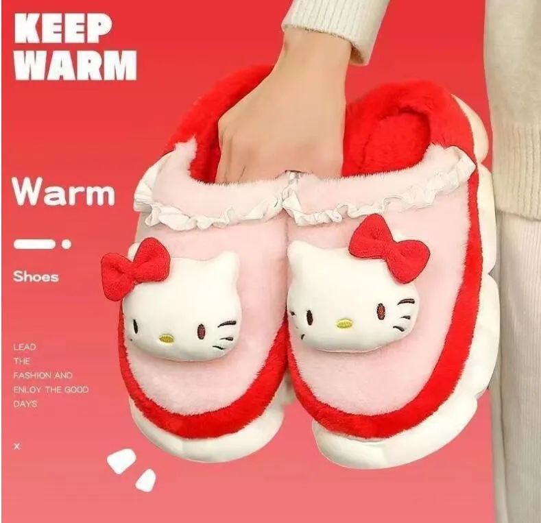 Cartoon Cute Kuromi Melody Cinnamoroll Plush Slipper Home Warm Plush Slipper Festival Gift Size 35-40