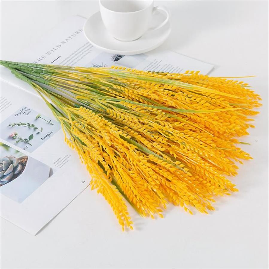 Couronnes de fleurs décoratives 5 fourchettes Simulation épis de blé doré riz plante artificielle arrangement floral salon salle à manger chambre We254m