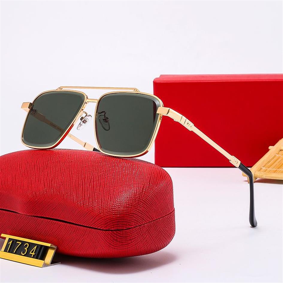 Herren-Vintage-Sonnenbrille aus Metall mit doppeltem Nasensteg, quadratische Pilotenbrille, Designer-Modell, goldgrün, modische Brille für den Mann am Steuer2935