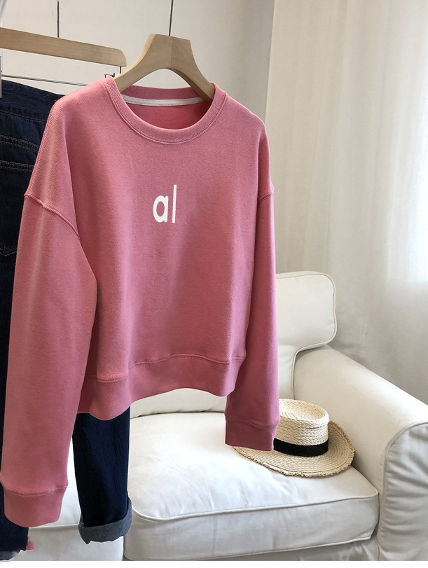 AL-0028 Short version of round neck bright line hoodie women loose cover small slim casual long-sleeved coat top