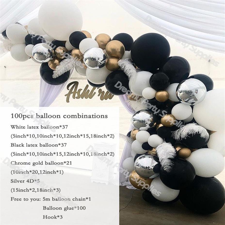 100 pz Lattice Bianco Nero Palloncini Arco Kit Metallico Oro Palloncino Ghirlanda Matrimonio Anniversario Compleanno Decorazioni Festa Set F12303088