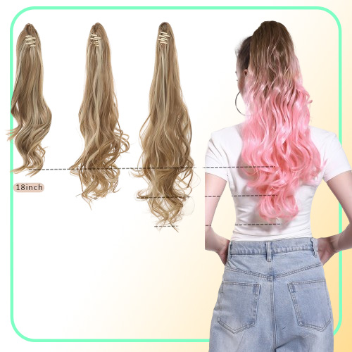 Ombre Curly Hair Ponytail Extensions Klaue gefälschter Pony Schwanz Haarthaar 2020 Afro langer Clip Synthetische blonde rosa wellige wig8617052