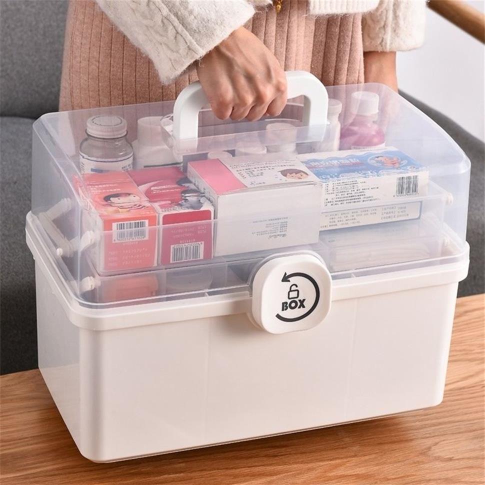 Boîte à médicaments, trousse de premiers secours portable, boîte de rangement en plastique, organisateur de rangement familial multifonctionnel avec poignée, grande capacité 210315253k