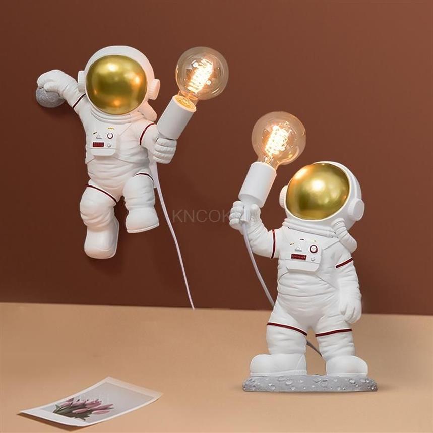 Lâmpadas de mesa estação espacial astronauta lâmpada quarto das crianças criativo led mesa luz bebê cartoom quarto arte decoração resina r184q