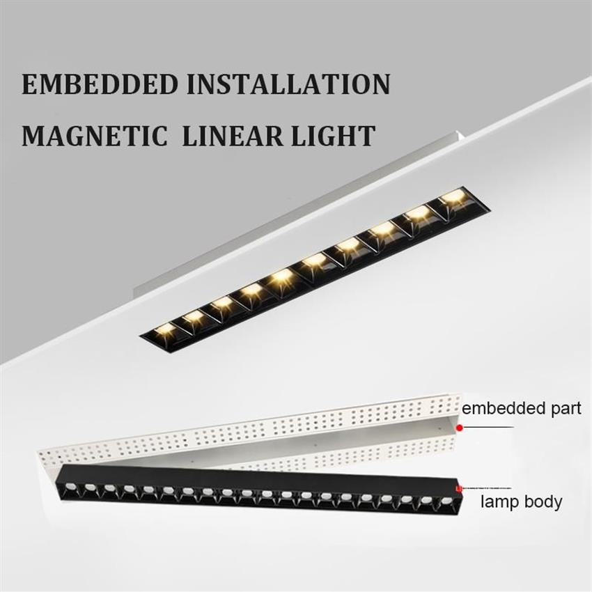 Faretto a LED a griglia lineare senza montatura Nessun design di illuminazione principale Moderno 5W 10W 20W Lampada da installazione incorporata magnetica Fixture292j